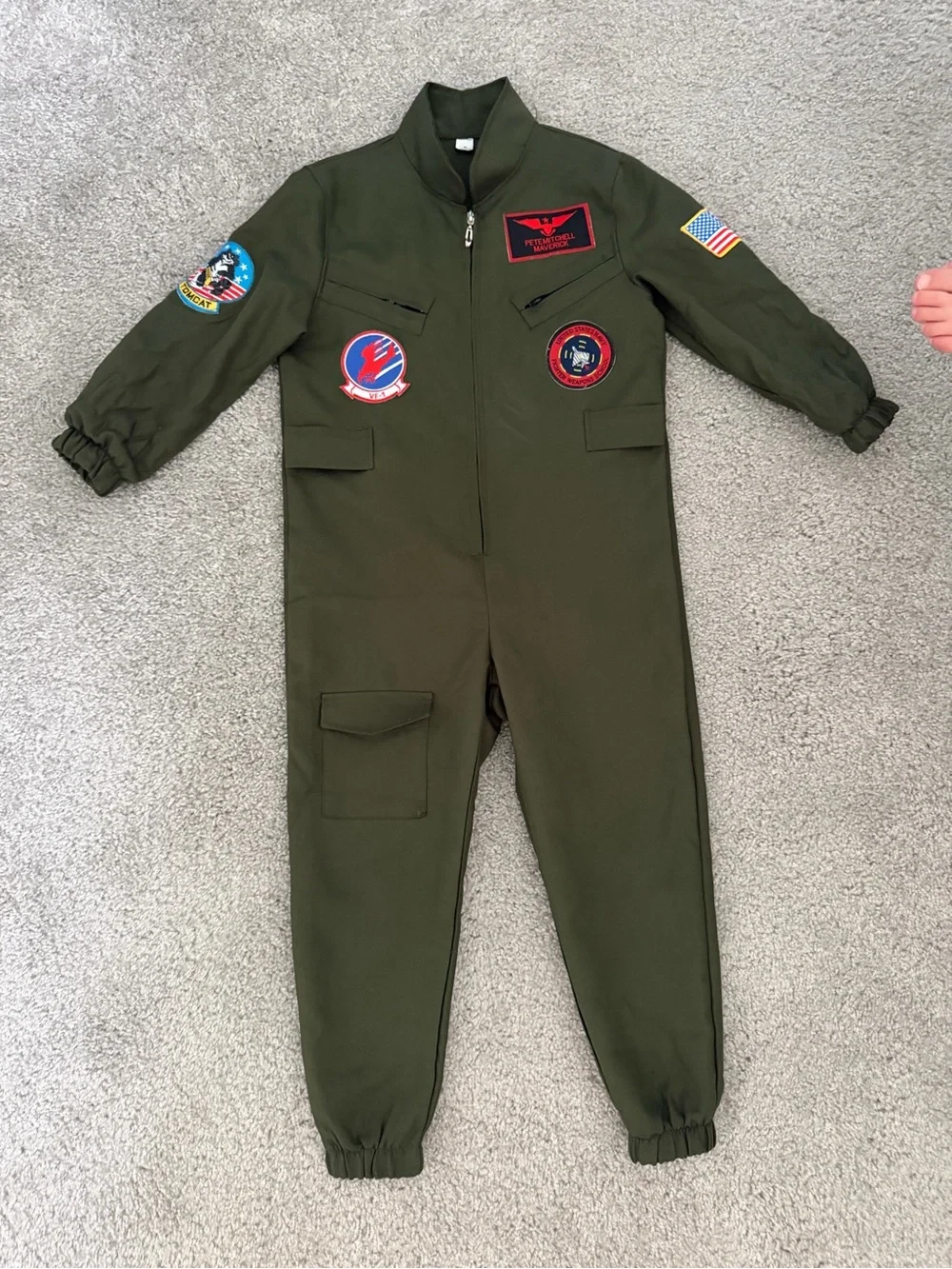 Kids Olive Green Pilot Flight Coverall with Patches